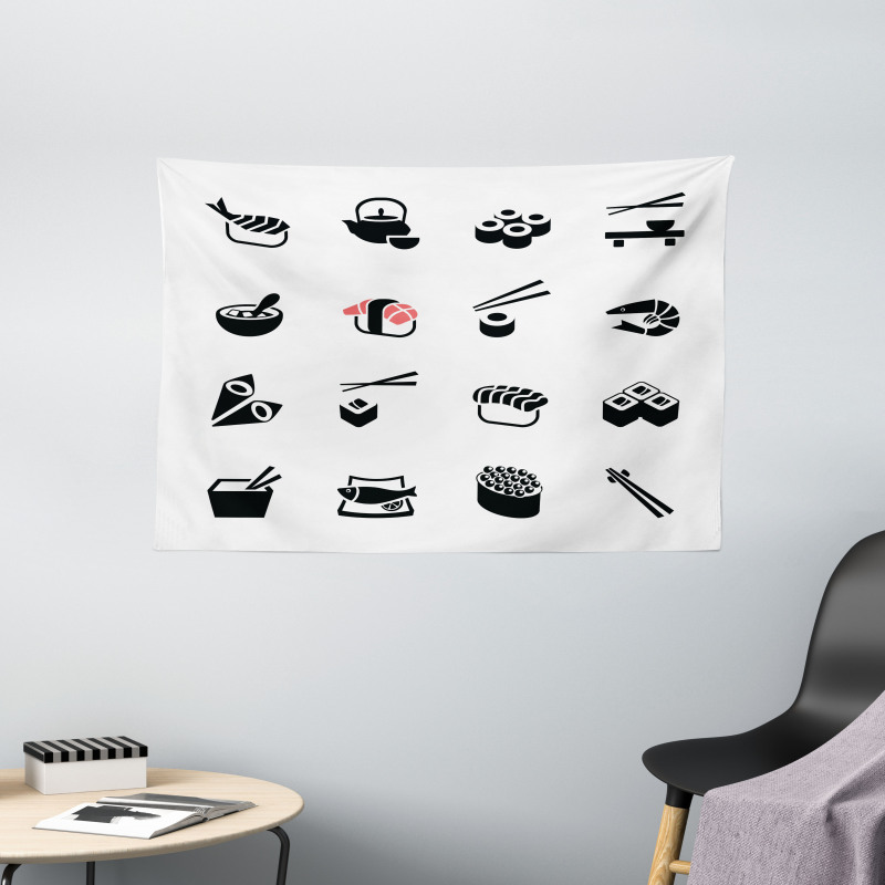 Minimalist Japanese Dishes Wide Tapestry