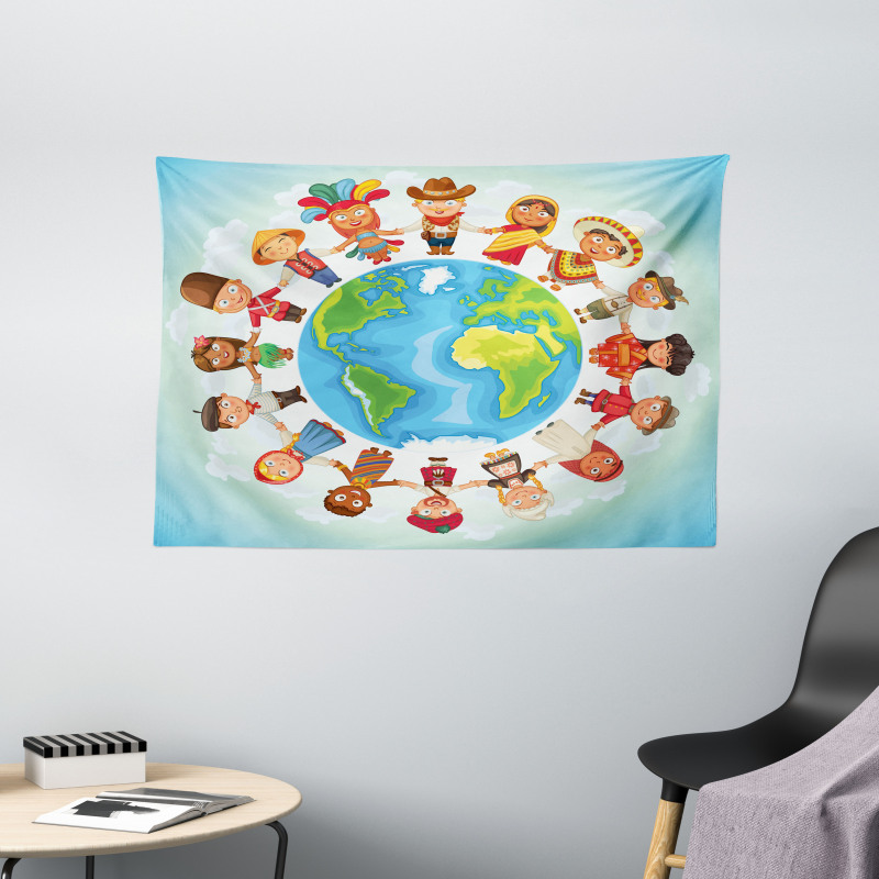 Planet Earth with Children Wide Tapestry