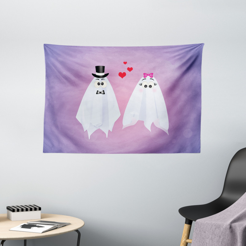 Funny Bride and Groom Couple Wide Tapestry