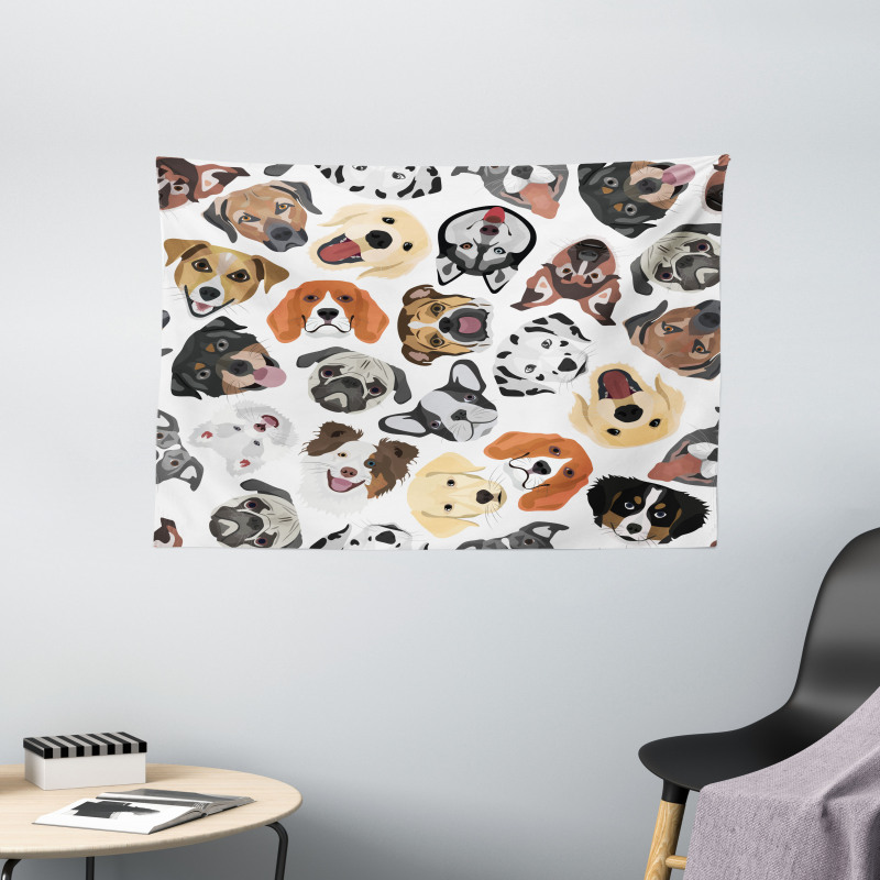 Faces of Various Dog Breeds Wide Tapestry