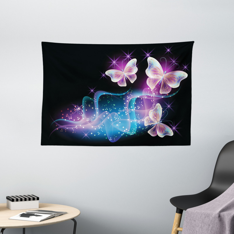 Magic Butterflies on Dark Wide Tapestry