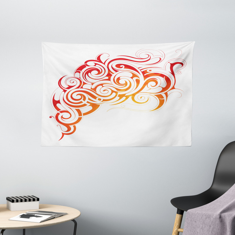 Orange Tones Abstract Curls Wide Tapestry