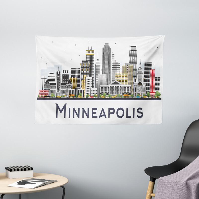 Doodle Minneapolis View Wide Tapestry