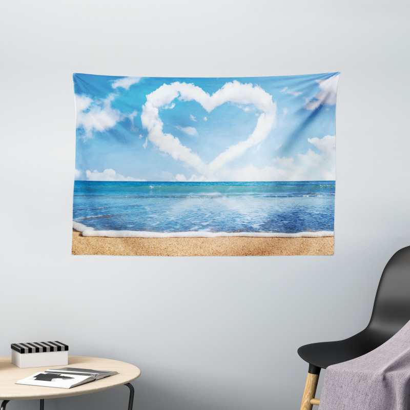Clouds Heart Shape Wide Tapestry
