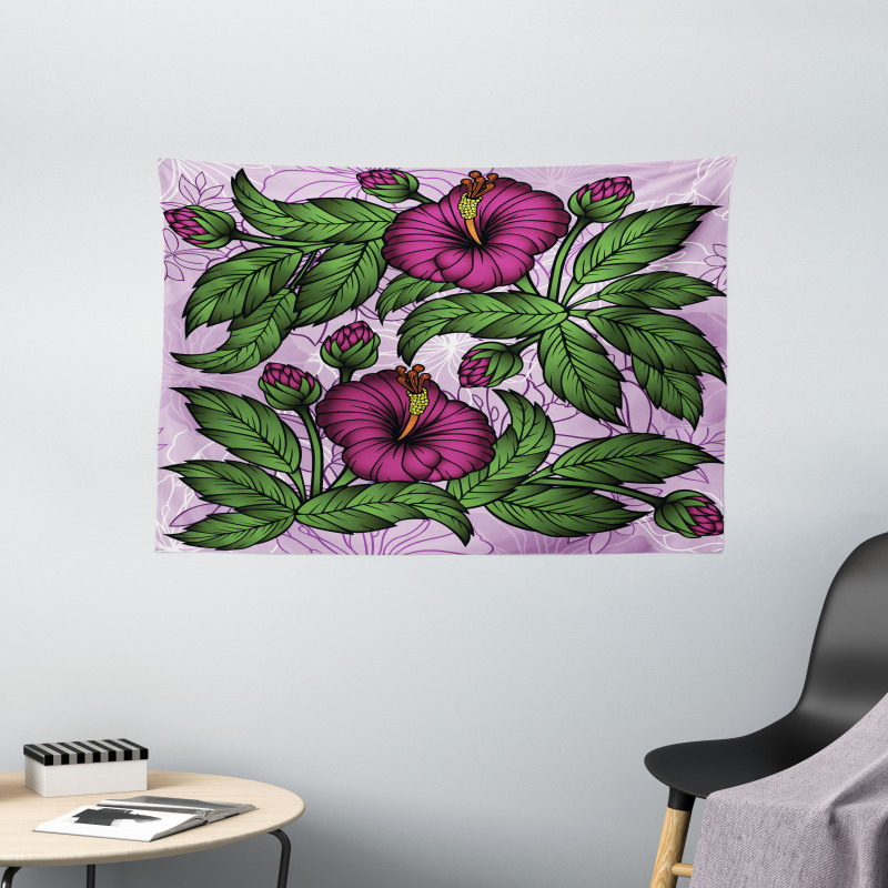 Hibiscus Blossoms Pattern Wide Tapestry