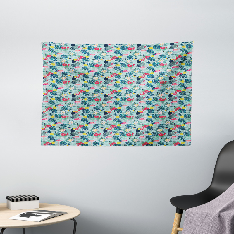 Flamingo Pineapple Toucan Wide Tapestry