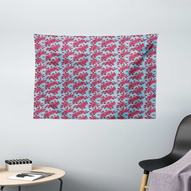 Sketchy Flowers in Pink Shades Wide Tapestry