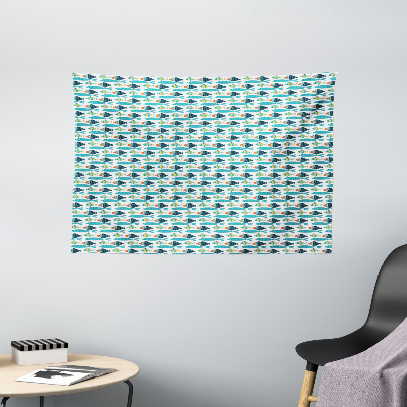 Colorful Fish Pattern Wide Tapestry