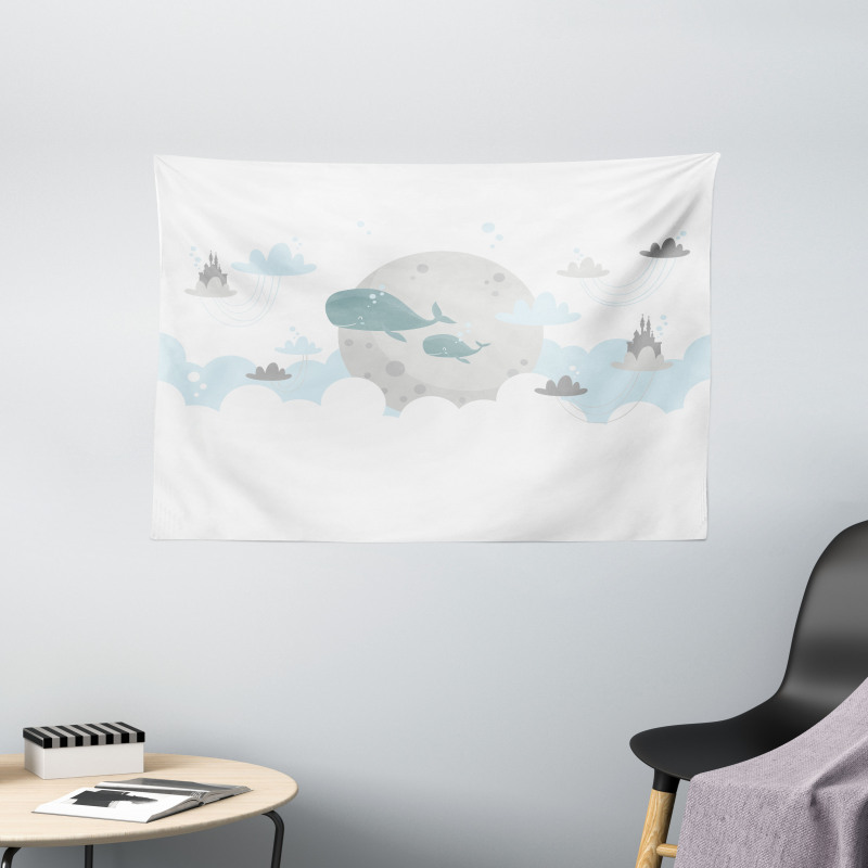 Whales Moon Castles Wide Tapestry