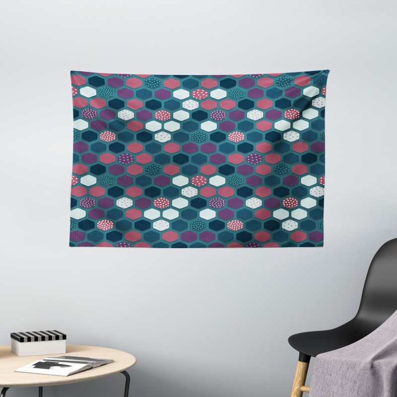 Vibrant Hexagon Shapes Wide Tapestry