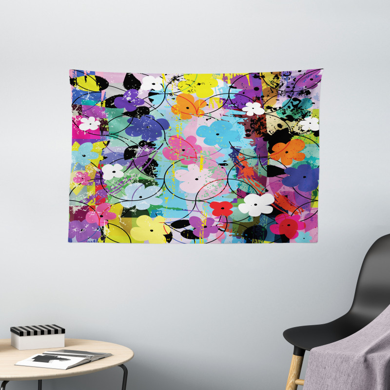 Abstract Floral Artwork Wide Tapestry