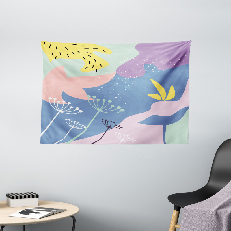 Modern Abstract Floral Art Wide Tapestry