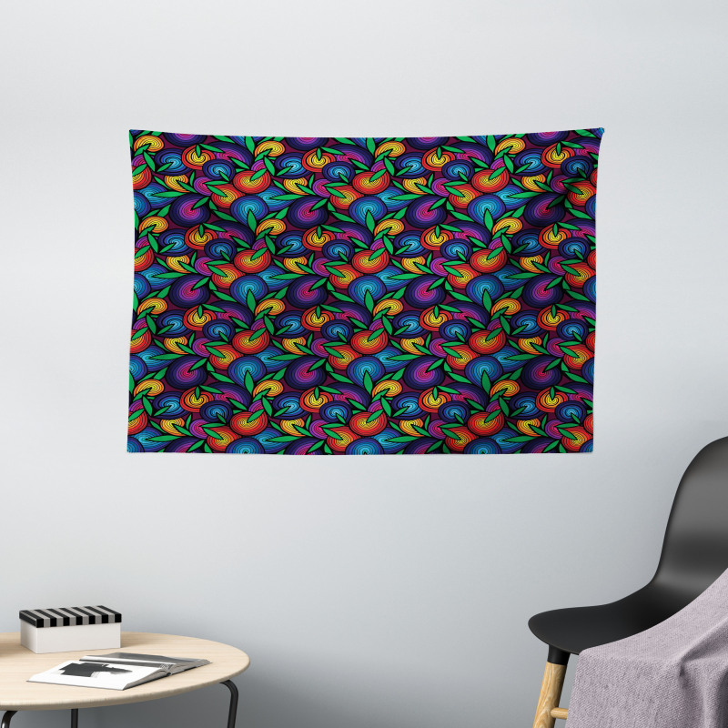 Colorful Spiral Blossoms Wide Tapestry