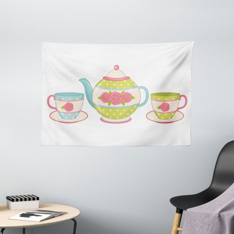 Classic Porcelain Floral Teapot Wide Tapestry
