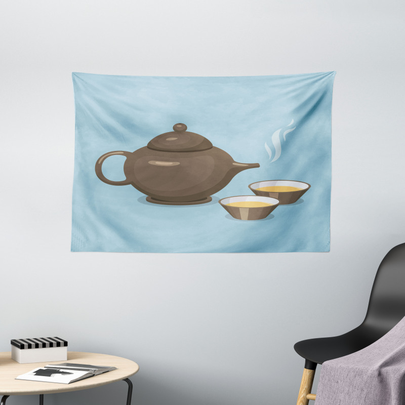 Tea Cups Beverage Drink Theme Wide Tapestry