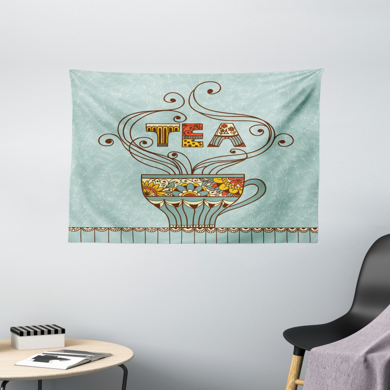 Cup Floral Ornamental Lines Wide Tapestry