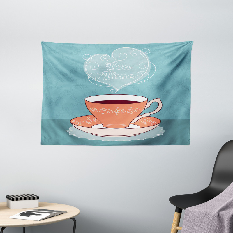 Teatime Calligraphy with a Cup Wide Tapestry