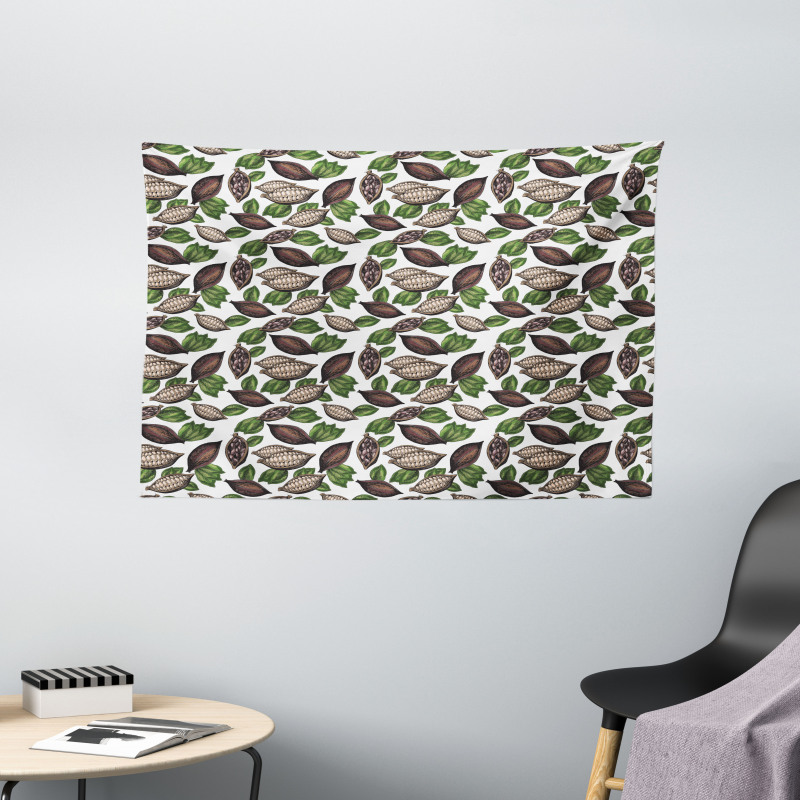 Sketch Art Beans and Leaves Wide Tapestry