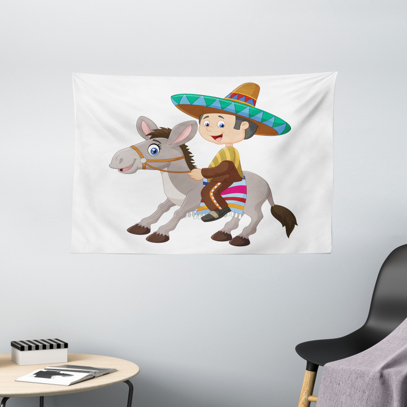 Mexican Man with Sombrero Wide Tapestry