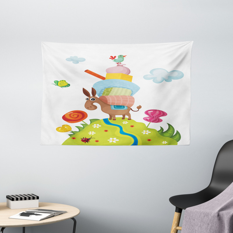 Goofy Donkey with Baggages Wide Tapestry