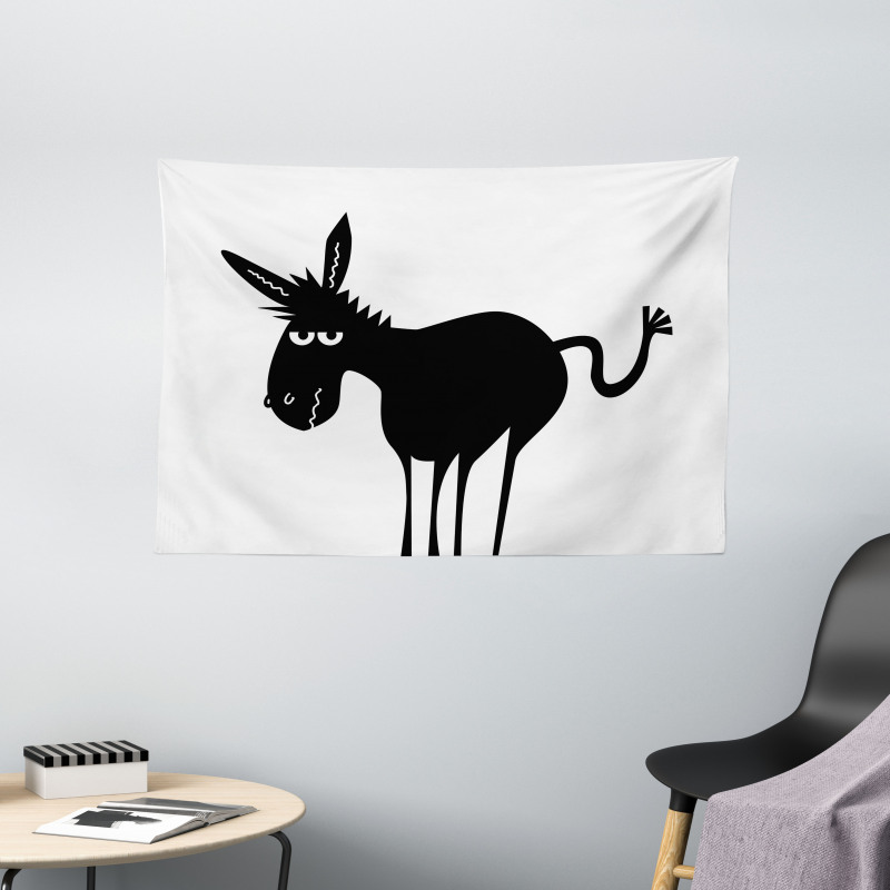 Black Fun Mascot Silhouette Wide Tapestry