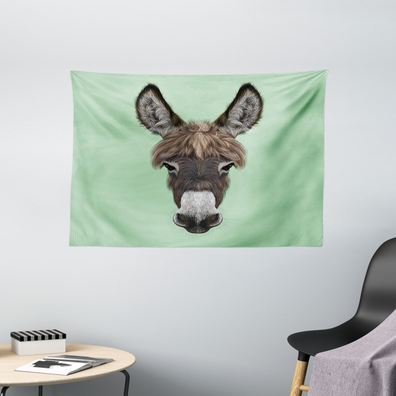 Illustrated Animal Portrait Wide Tapestry