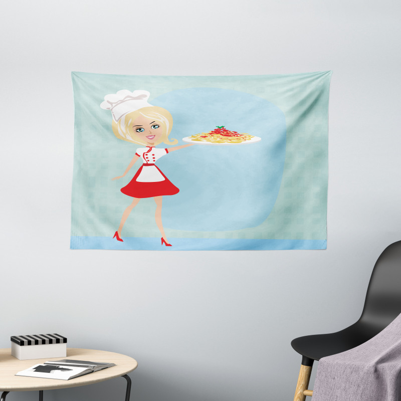 Blonde Chef with Spaghetti Wide Tapestry