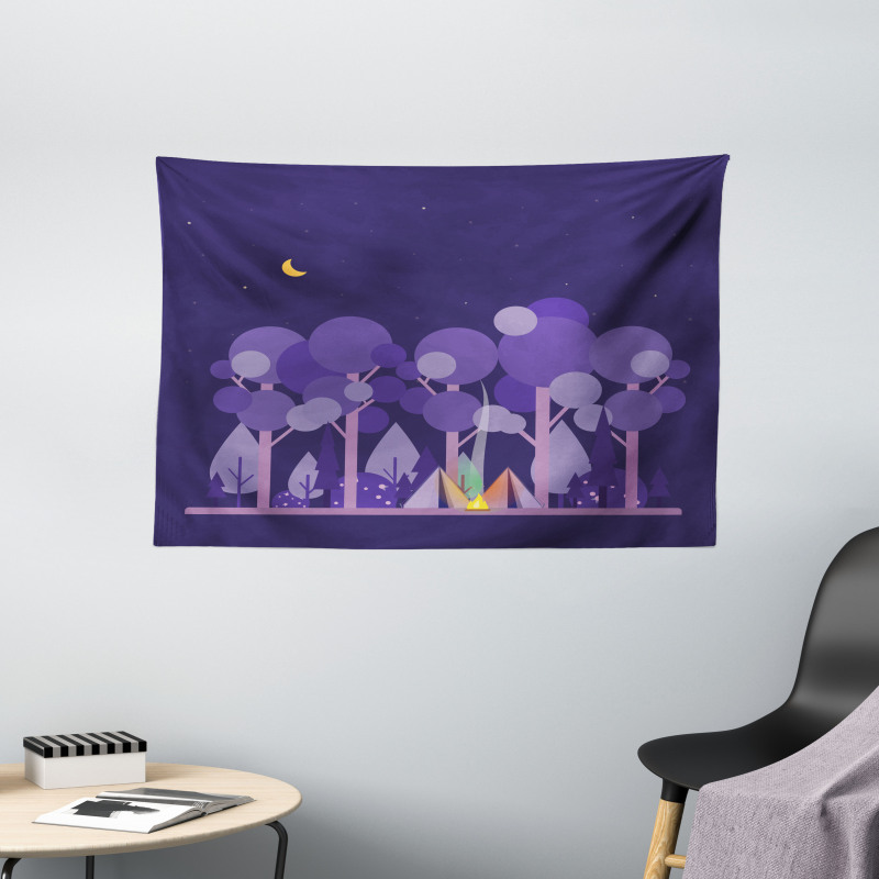 Night at Campsite Scene Wide Tapestry