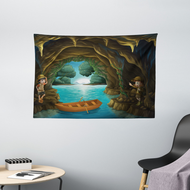 Young Explorers in a Cave Wide Tapestry