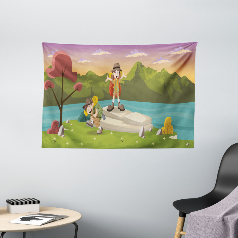 Best Friends Go Camping Wide Tapestry