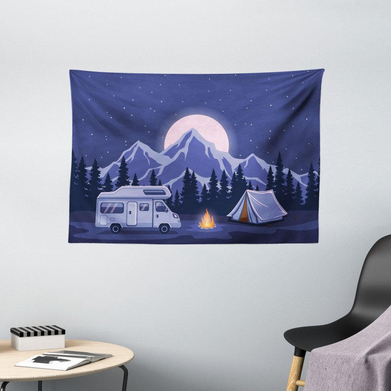 Family Adventure Camping Forest Wide Tapestry