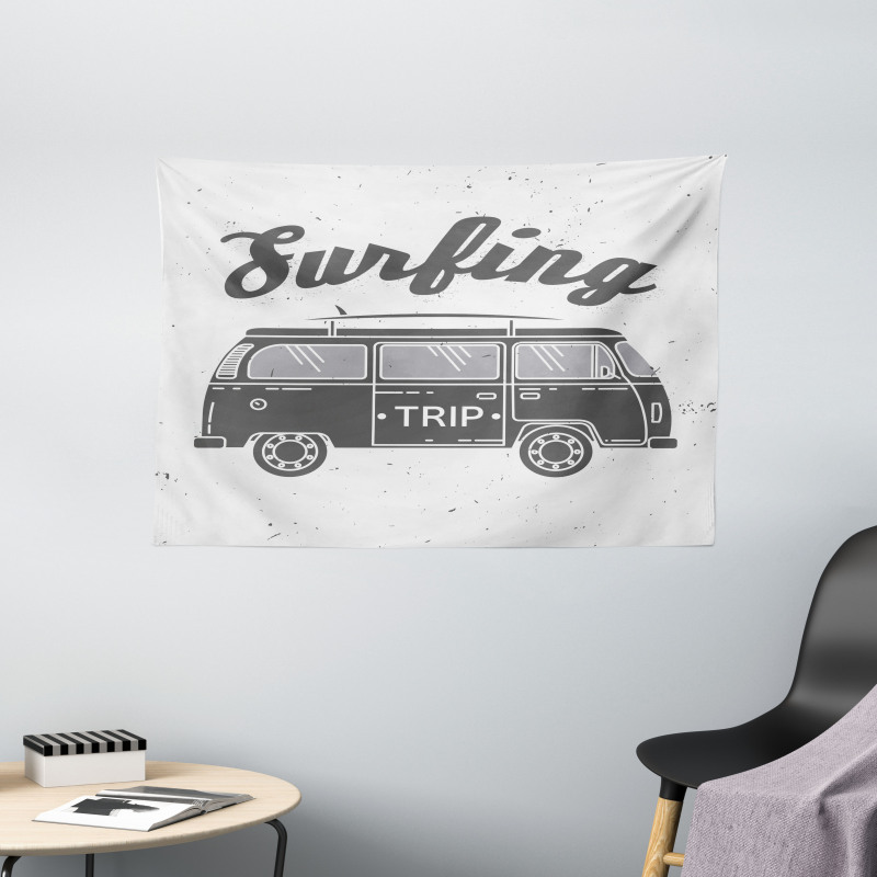 Vintage Van and Surfing Words Wide Tapestry