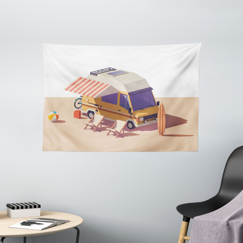 Camper Van Chairs and Surfboard Wide Tapestry