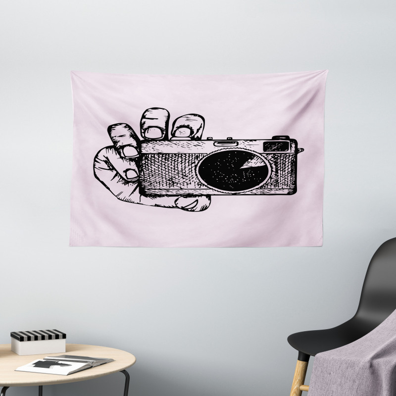 Sketch Style Camera Doodle Wide Tapestry