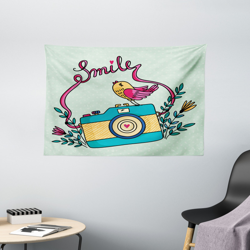 Love Bird Chirping Creative Wide Tapestry