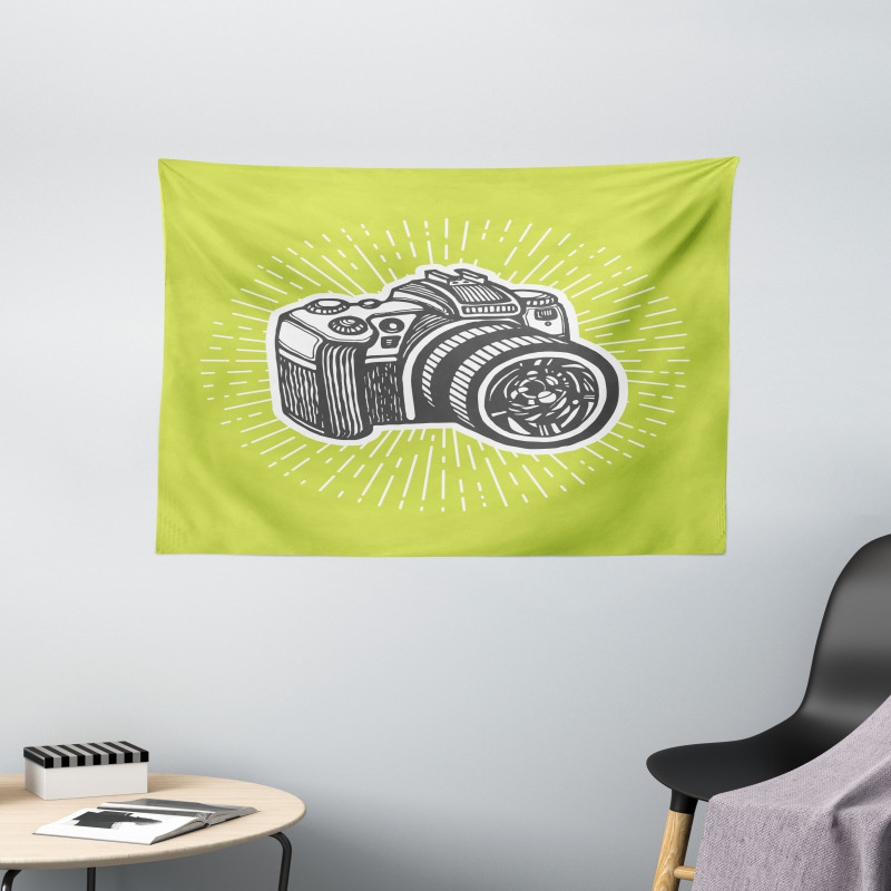 Sketch Style Camera Design Wide Tapestry