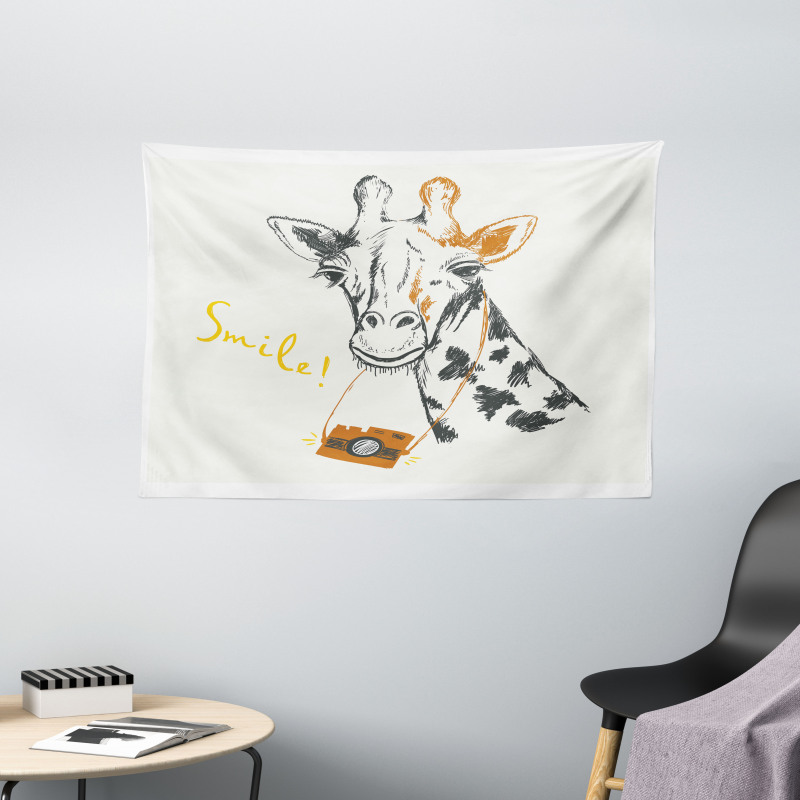 Smile Words with Giraffe Wide Tapestry