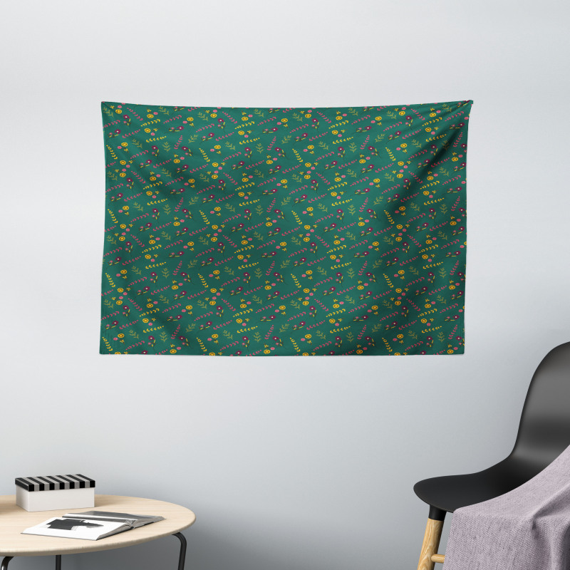 Summer Season Meadow Retro Wide Tapestry