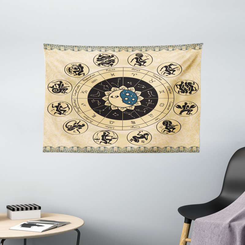 Mystic Horoscope Wheel Art Wide Tapestry