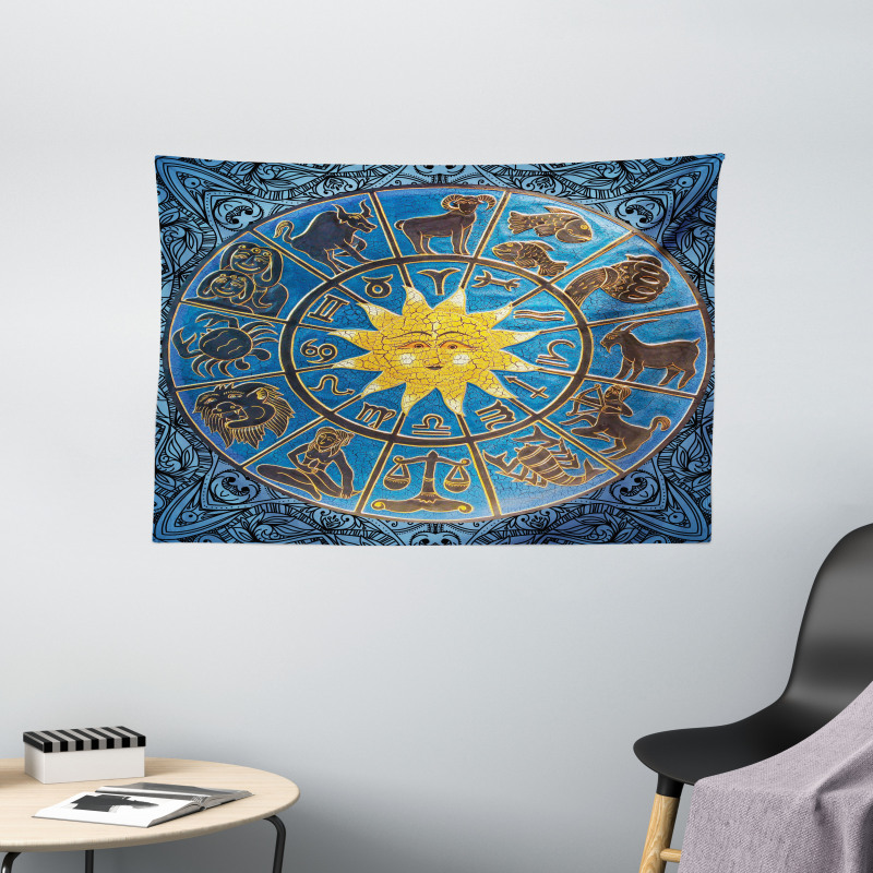 Zodiac Signs Circle Sun Wide Tapestry