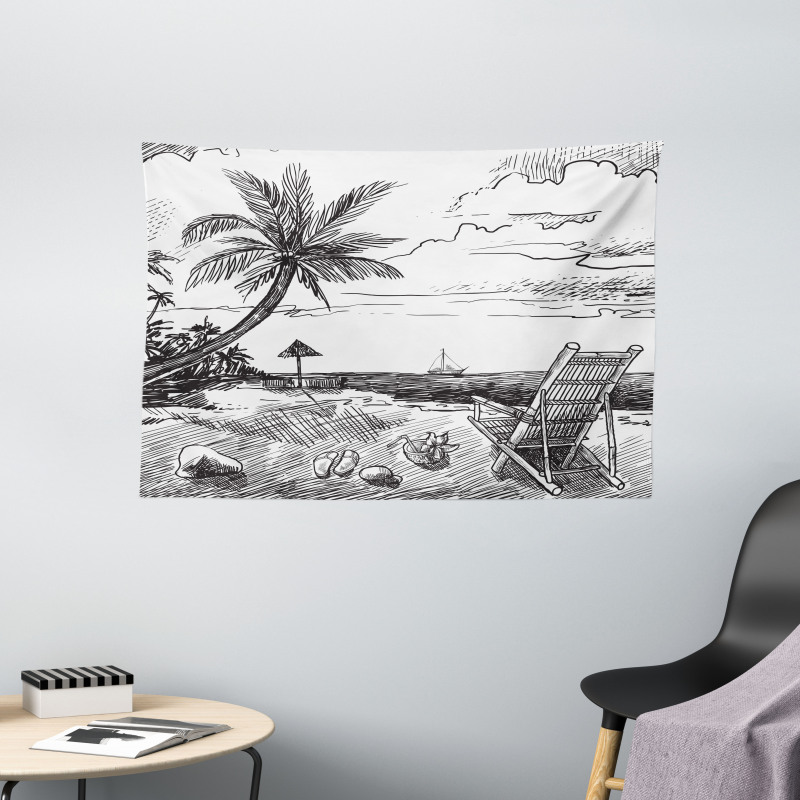 Beach Sketch with Chair Tree Wide Tapestry