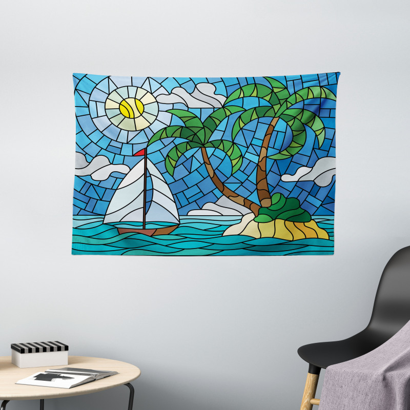 Stained Glass Mosaic Style Wide Tapestry