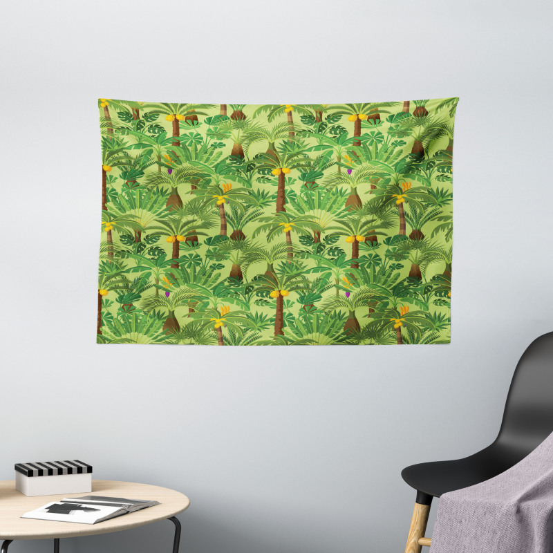 Tropic Forest Foliage Leaves Wide Tapestry