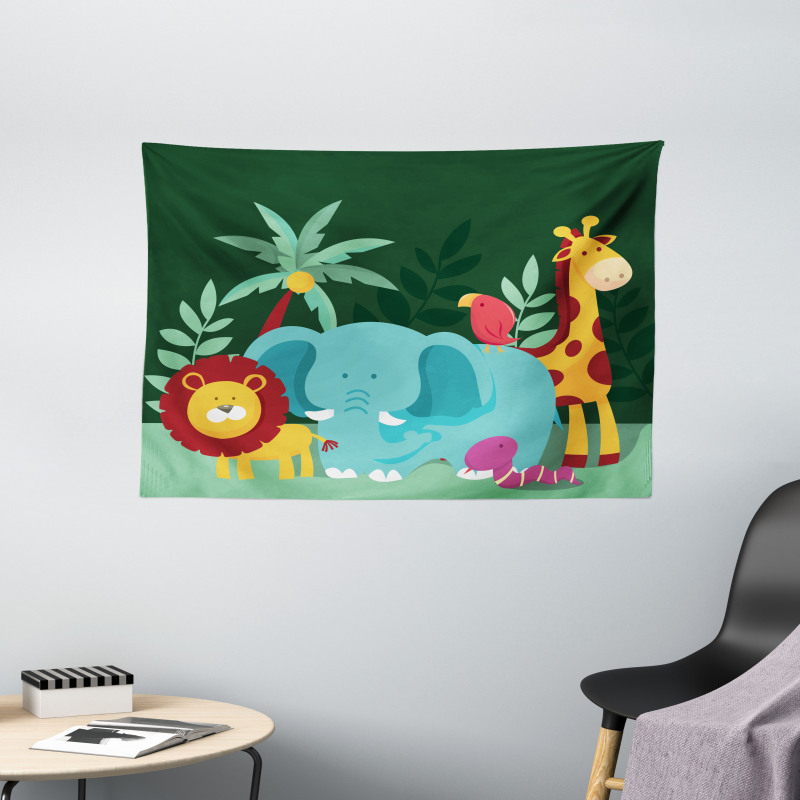 Nursery Jungle Composition Wide Tapestry