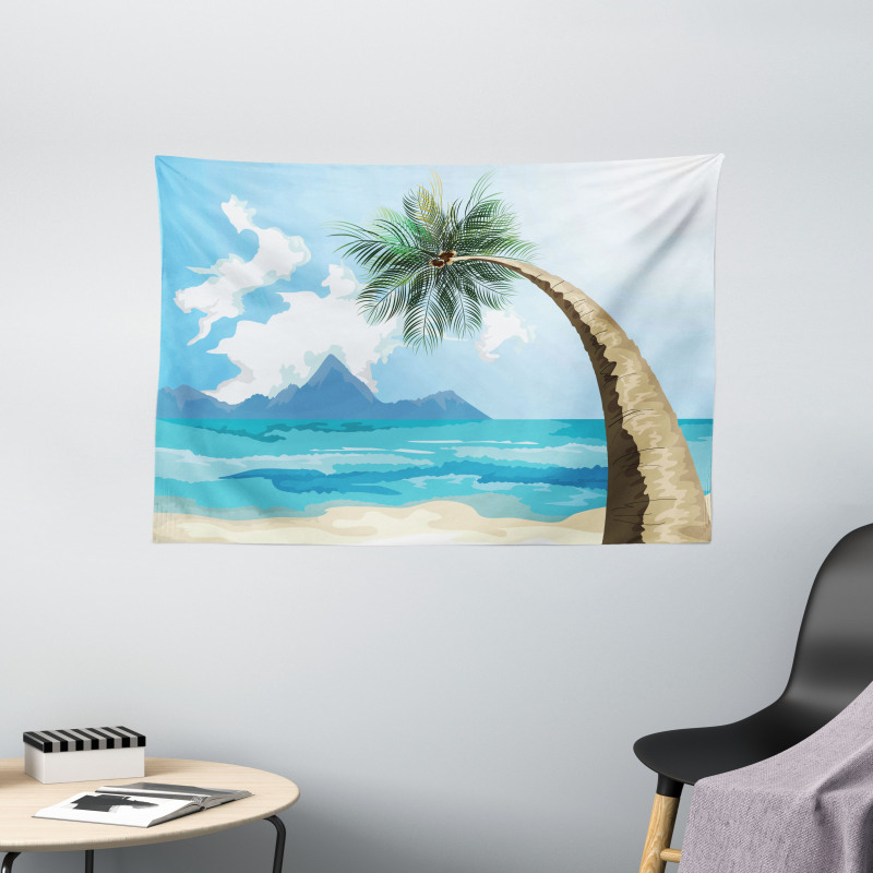 Palm Tree on the Beach Wide Tapestry