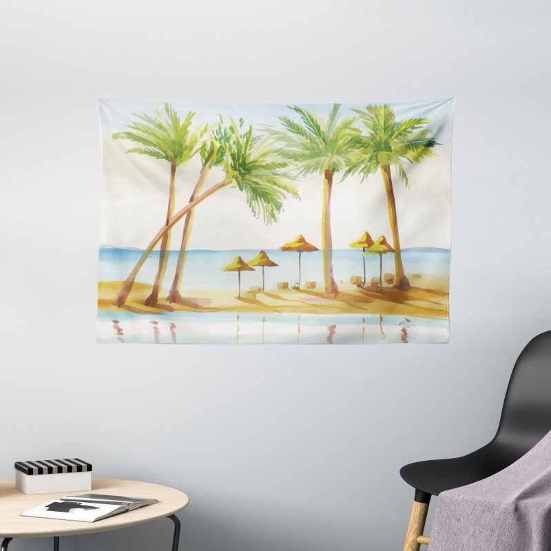 Sandy Beach and Palm Trees Wide Tapestry
