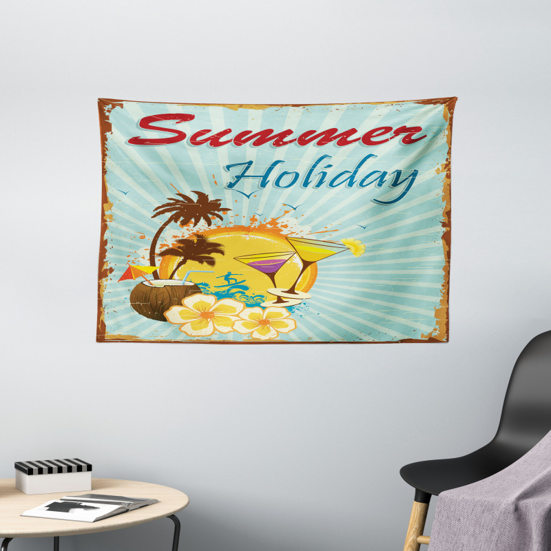 Summer Holiday Calligraphy Wide Tapestry