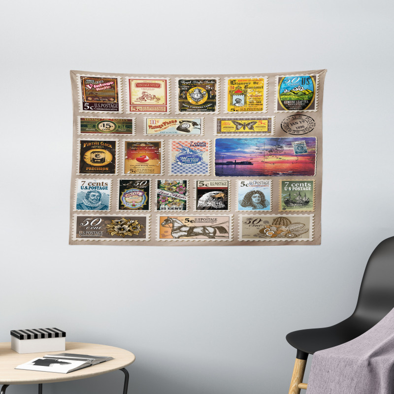 Traveler Tourist Stamps Wide Tapestry