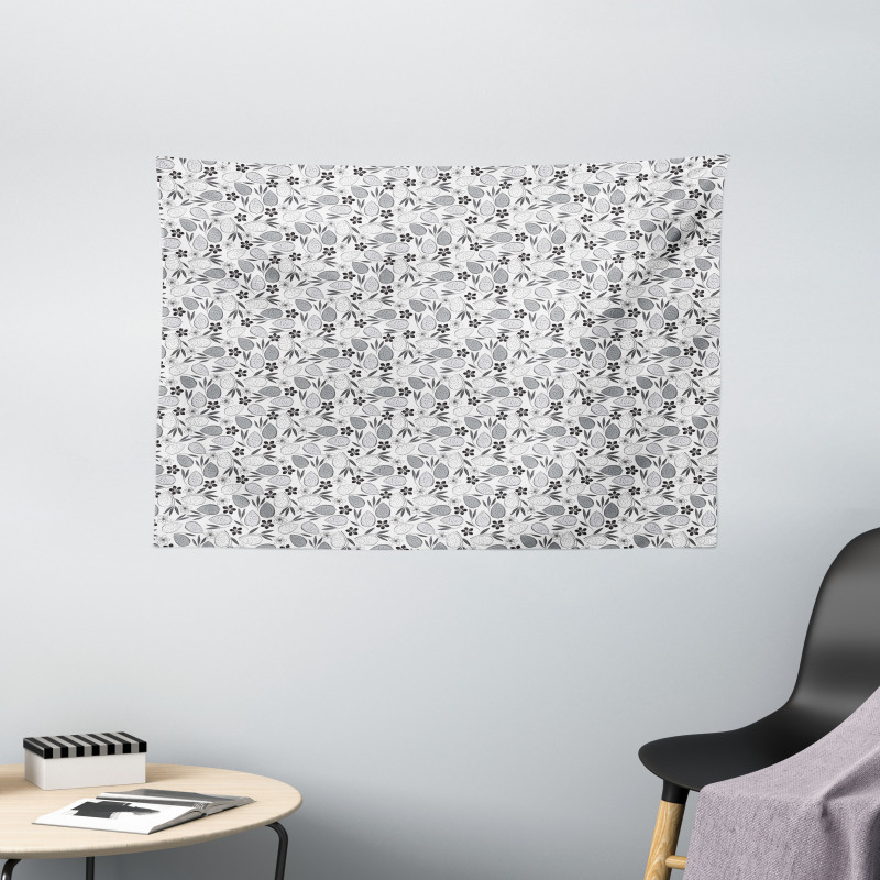 Blossoming Flowers Theme Wide Tapestry