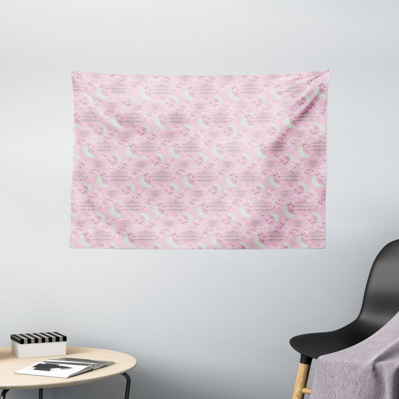 Blossoming Cherry Flowers Wide Tapestry